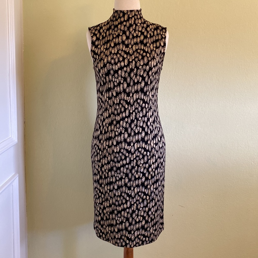 NWOT. St. John Evening Black and Gold Turtle Neck Dress